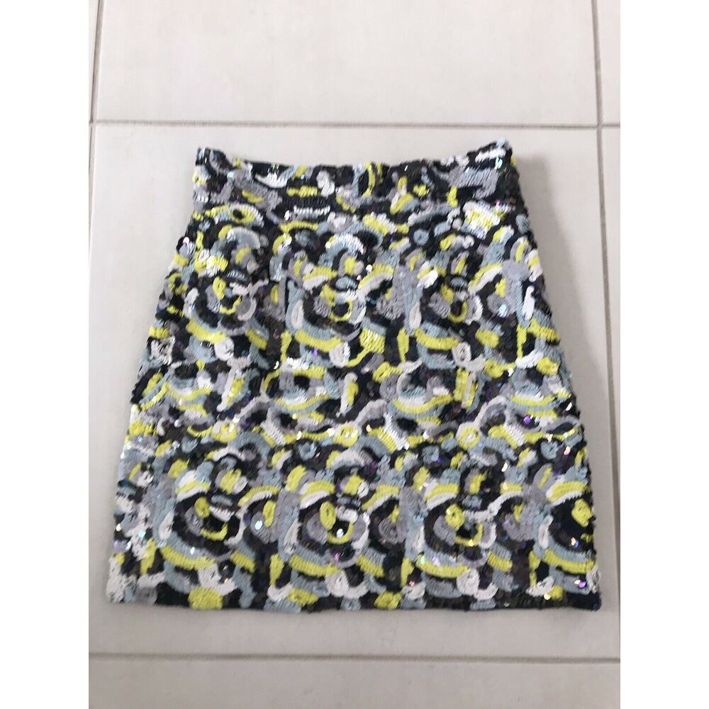 French Connection Geometric Sequin A-Line Mini Skirt Lined FLAW